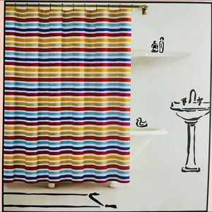 NEW ~Kate Spade New York Painted Stripe Shower Curtain 72” X 72” White Pink Blue